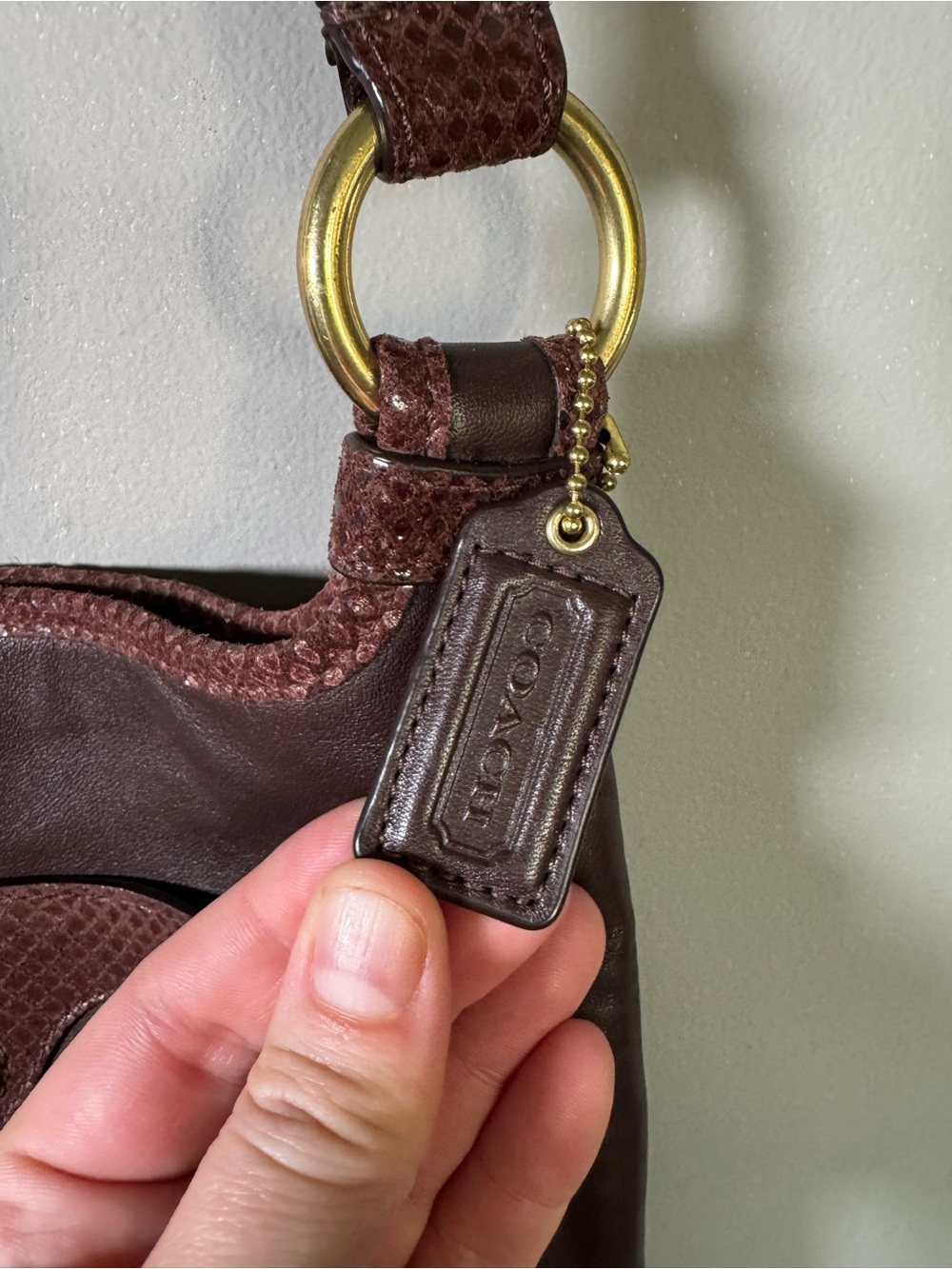 Coach Penelope Brown Leather Snake Trim Crossbody Bag - Picture 2 of 11